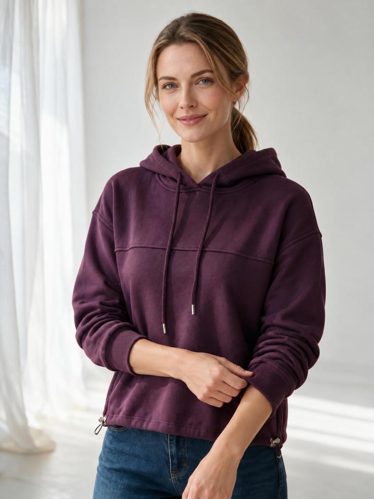 Kadın 3 İplik Şardonlu Kapşonlu Eteği Stoperli Sweatshirt