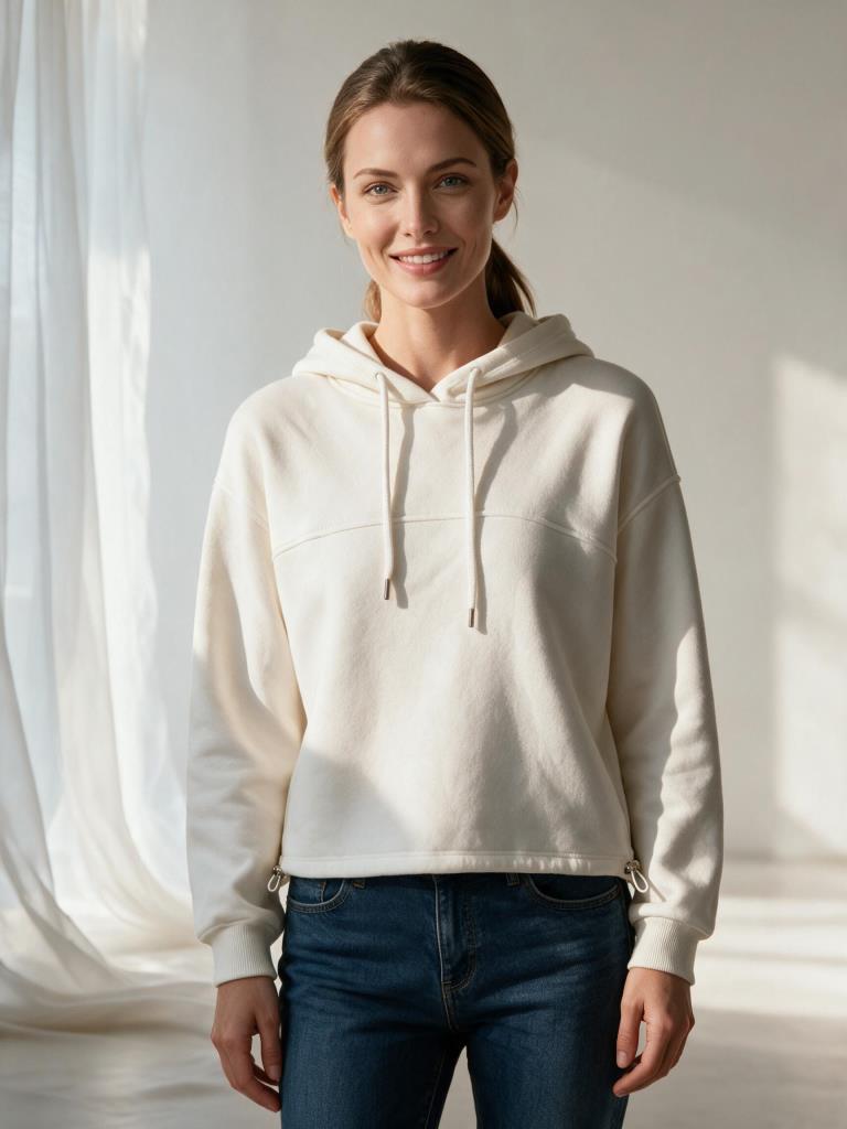 Kadın 3 İplik Şardonlu Kapşonlu Eteği Stoperli Sweatshirt