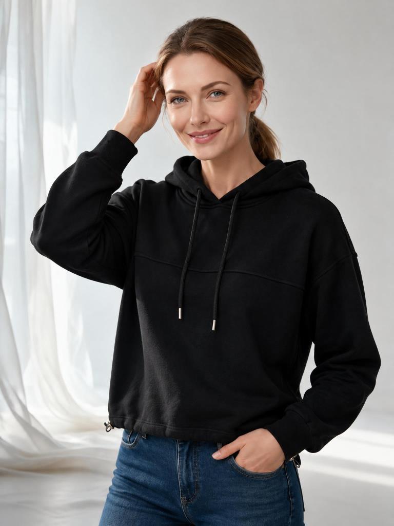 Kadın 3 İplik Şardonlu Kapşonlu Eteği Stoperli Sweatshirt