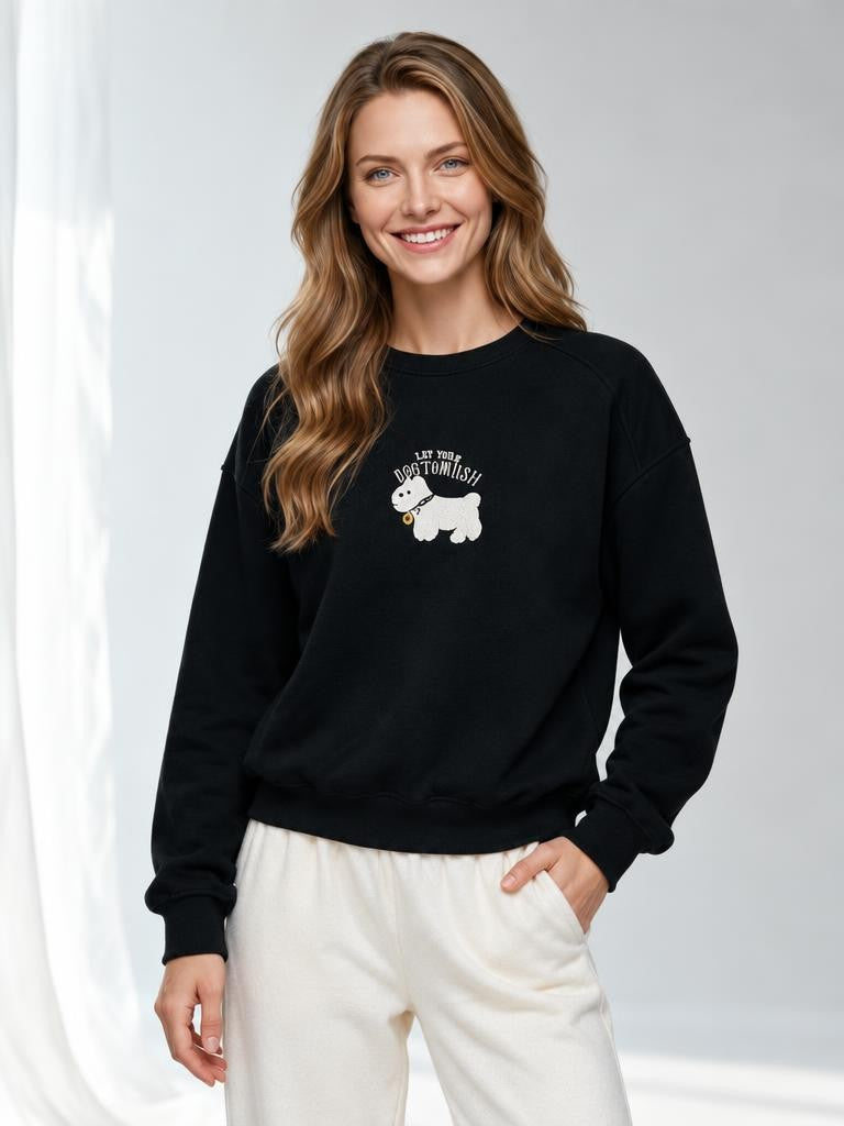 Kadın 3 İplik Şardonlu Kuzu Nakışlı Bisiklet Yaka Sweatshirt