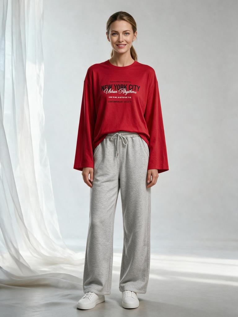 Kadın İnce Pamuklu New York City Baskılı Uzun Kollu Sweatshirt