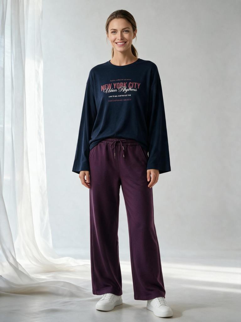 Kadın İnce Pamuklu New York City Baskılı Uzun Kollu Sweatshirt