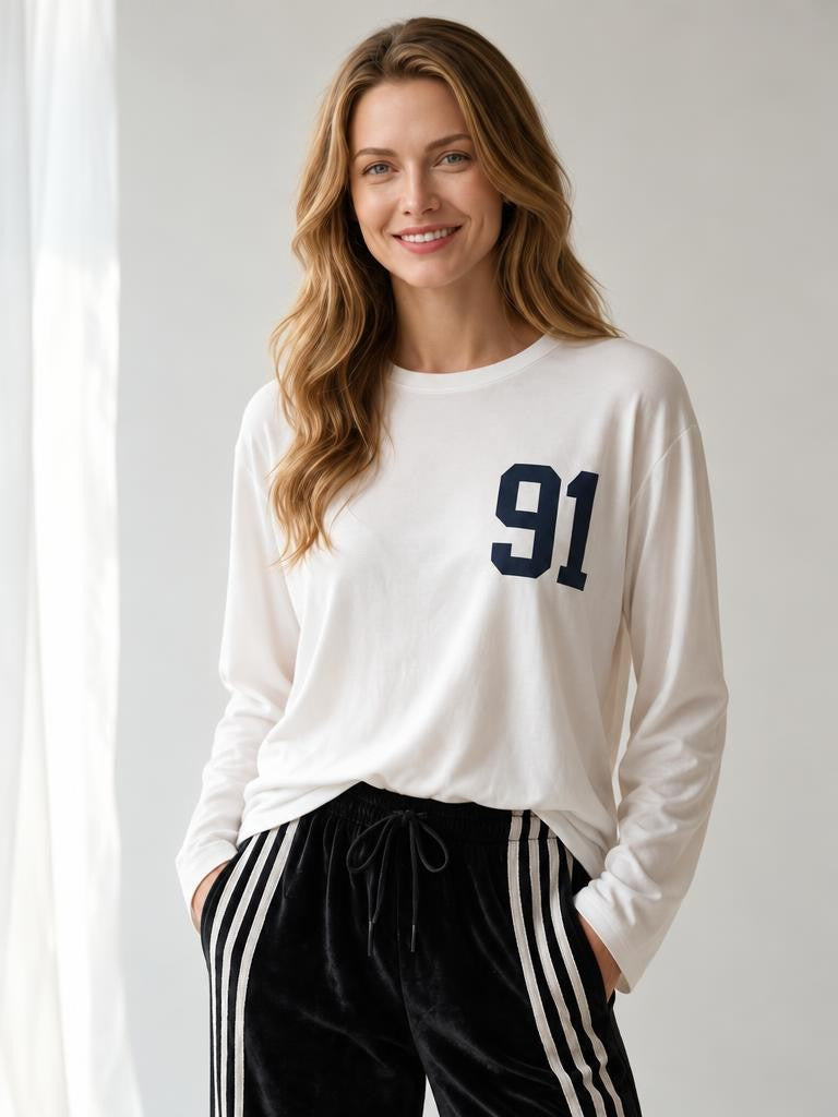 Kadın "91" Baskılı Uzun Kollu İnce Sweatshirt / Body