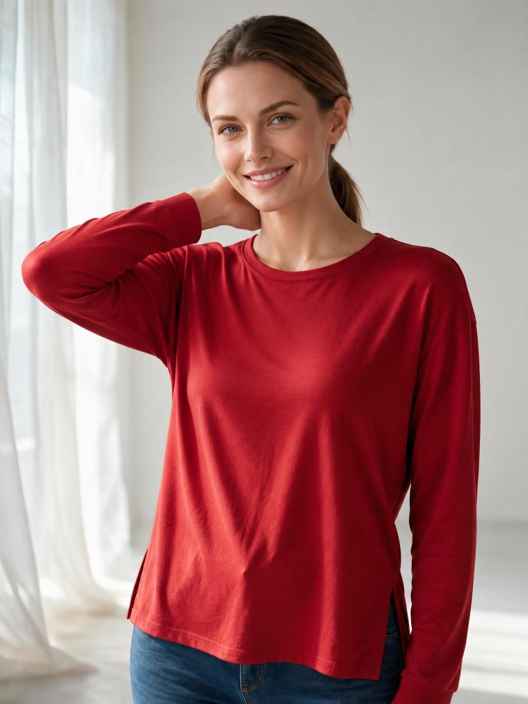 Kadın Yanları Yırtmaçlı Modal Uzun Kollu İnce Sweatshirt