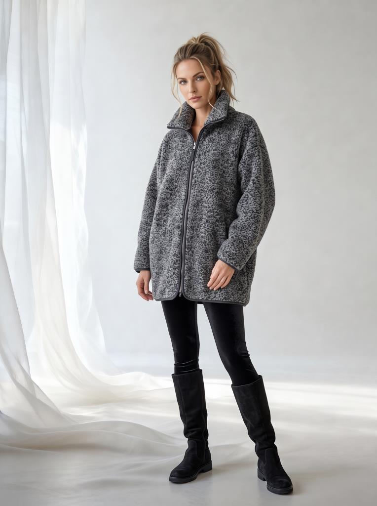 Kadın Dik Yaka Fermuarlı Pelüş Polar Ceket - Yumuşak Dokulu Teddy Ceket