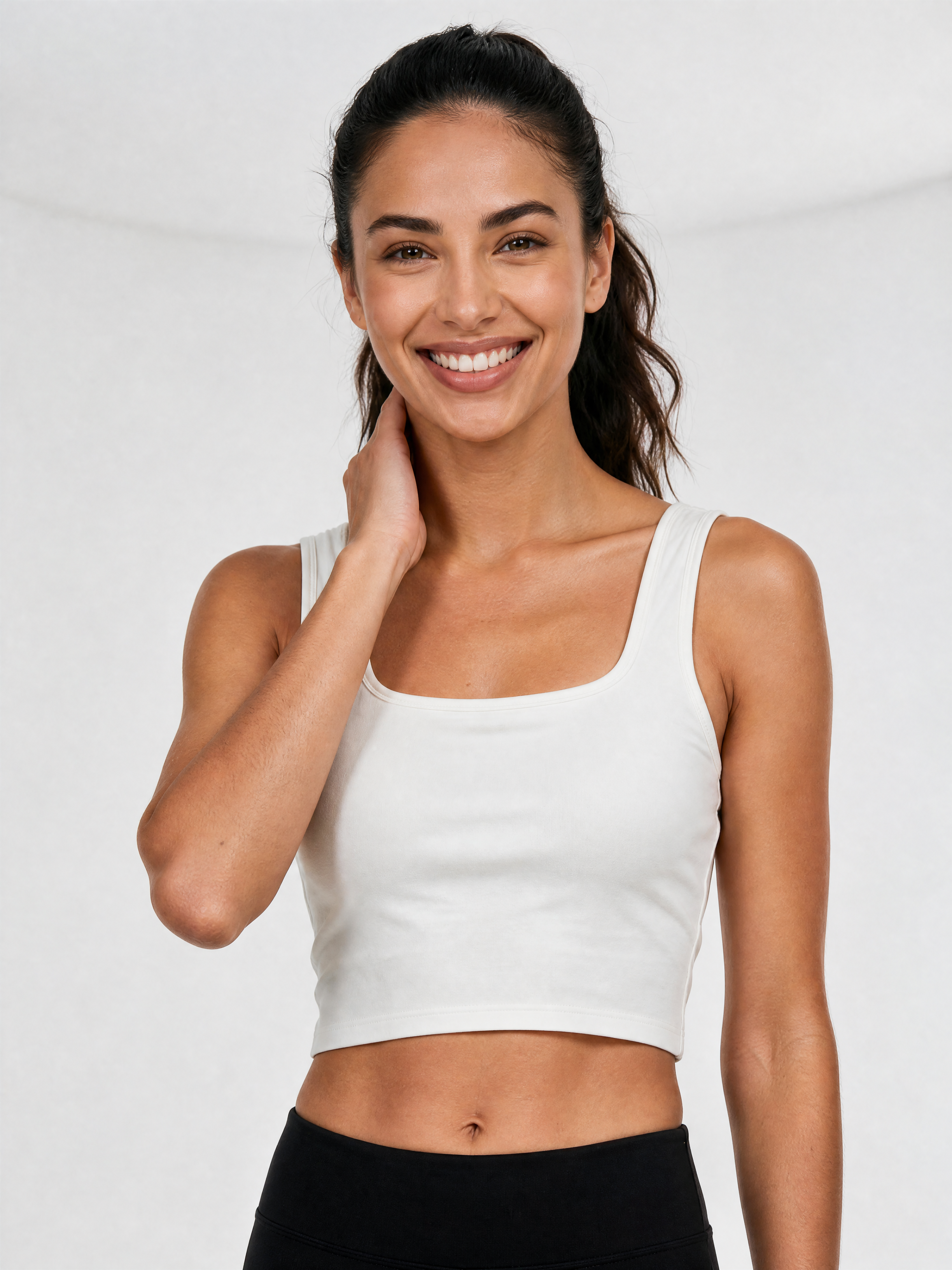 Kadın Tencel Göğüs Kaplı Crop Atlet - Kare Yaka Liyosel Krop Top