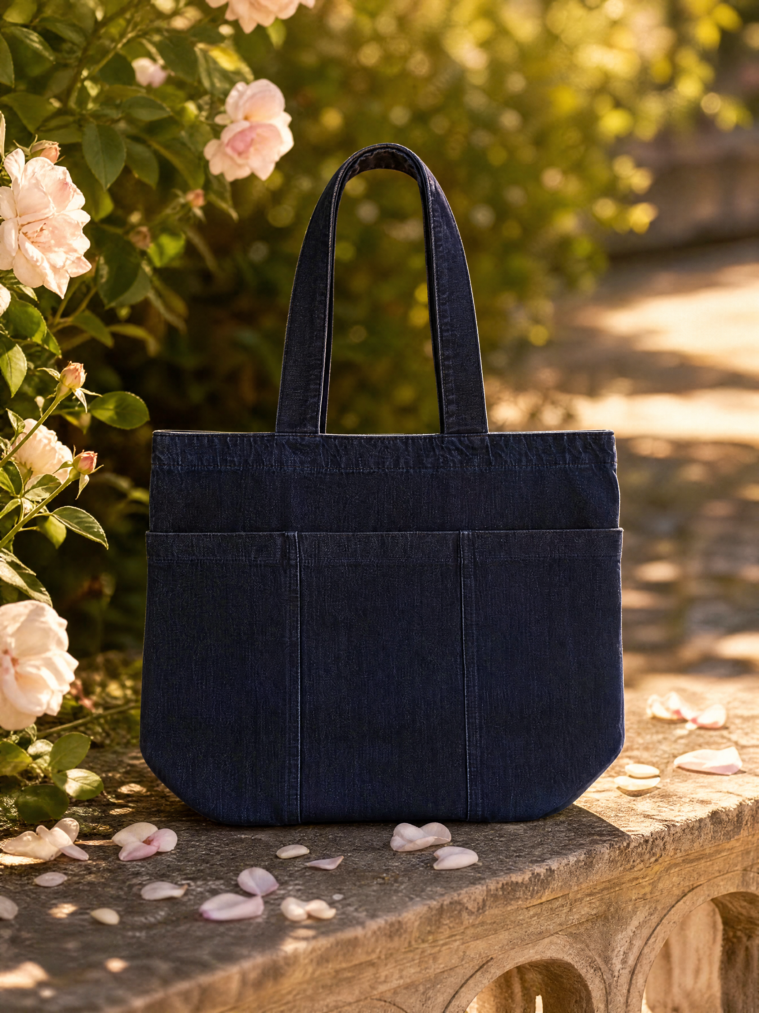 Çok Cepli Denim Omuz Çantası – Kot Tote Bag Kumaş Çanta