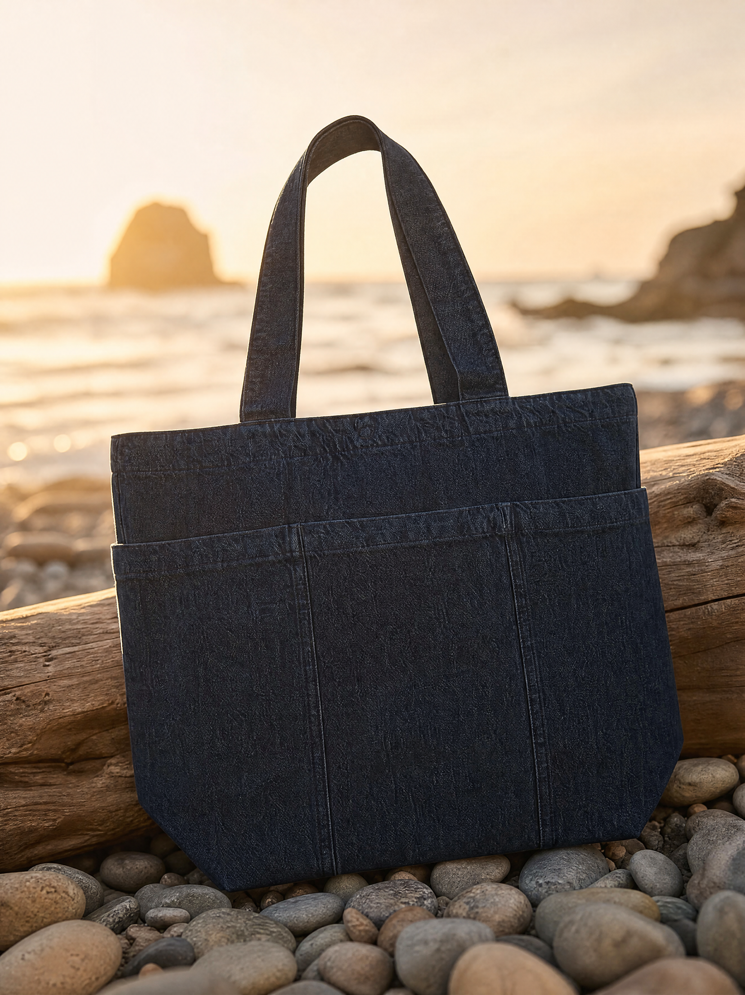 Çok Cepli Denim Omuz Çantası – Kot Tote Bag Kumaş Çanta