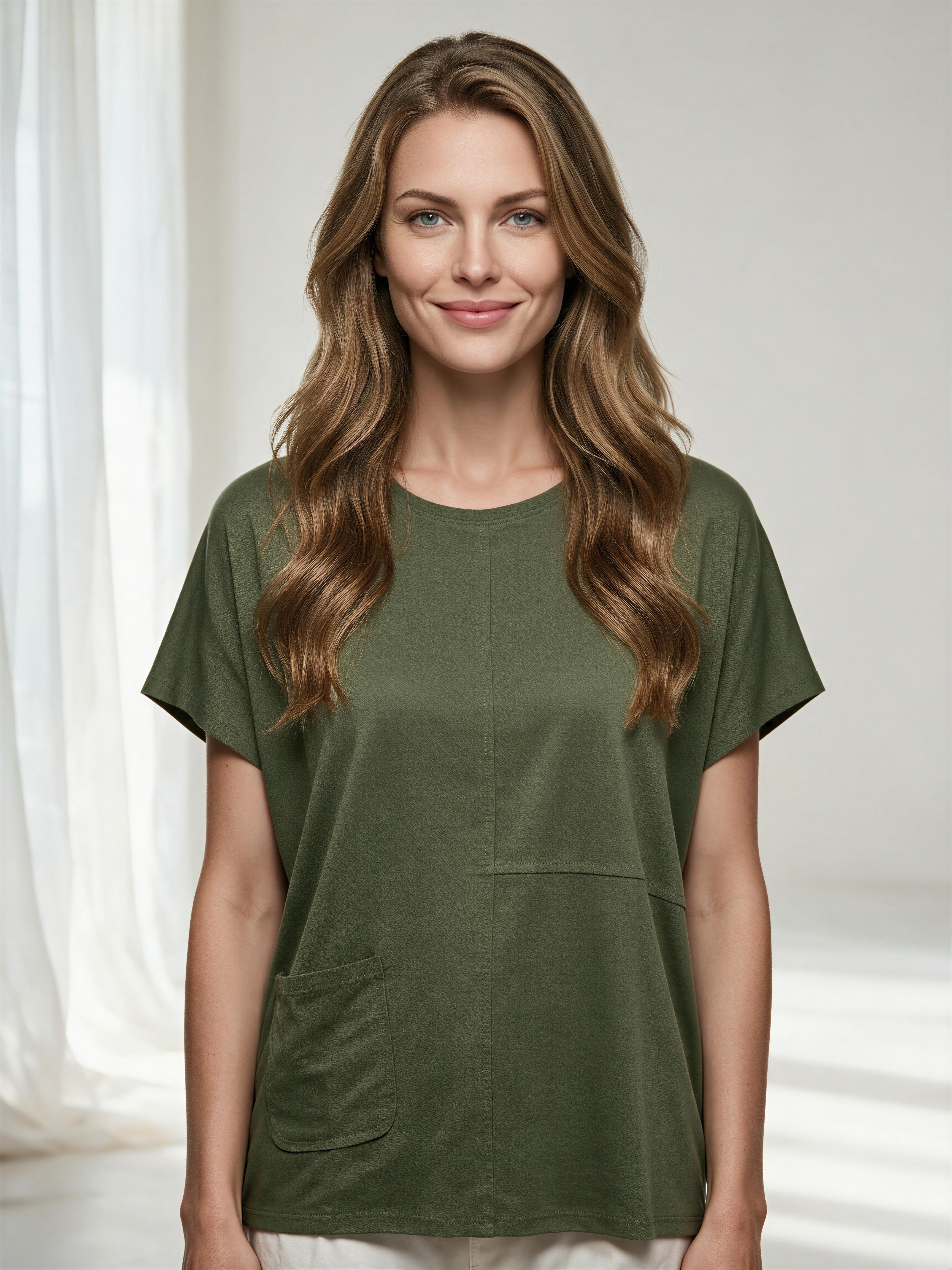Salaş Kesim Tek Cepli Kısa Kollu Penye Tunik T-Shirt