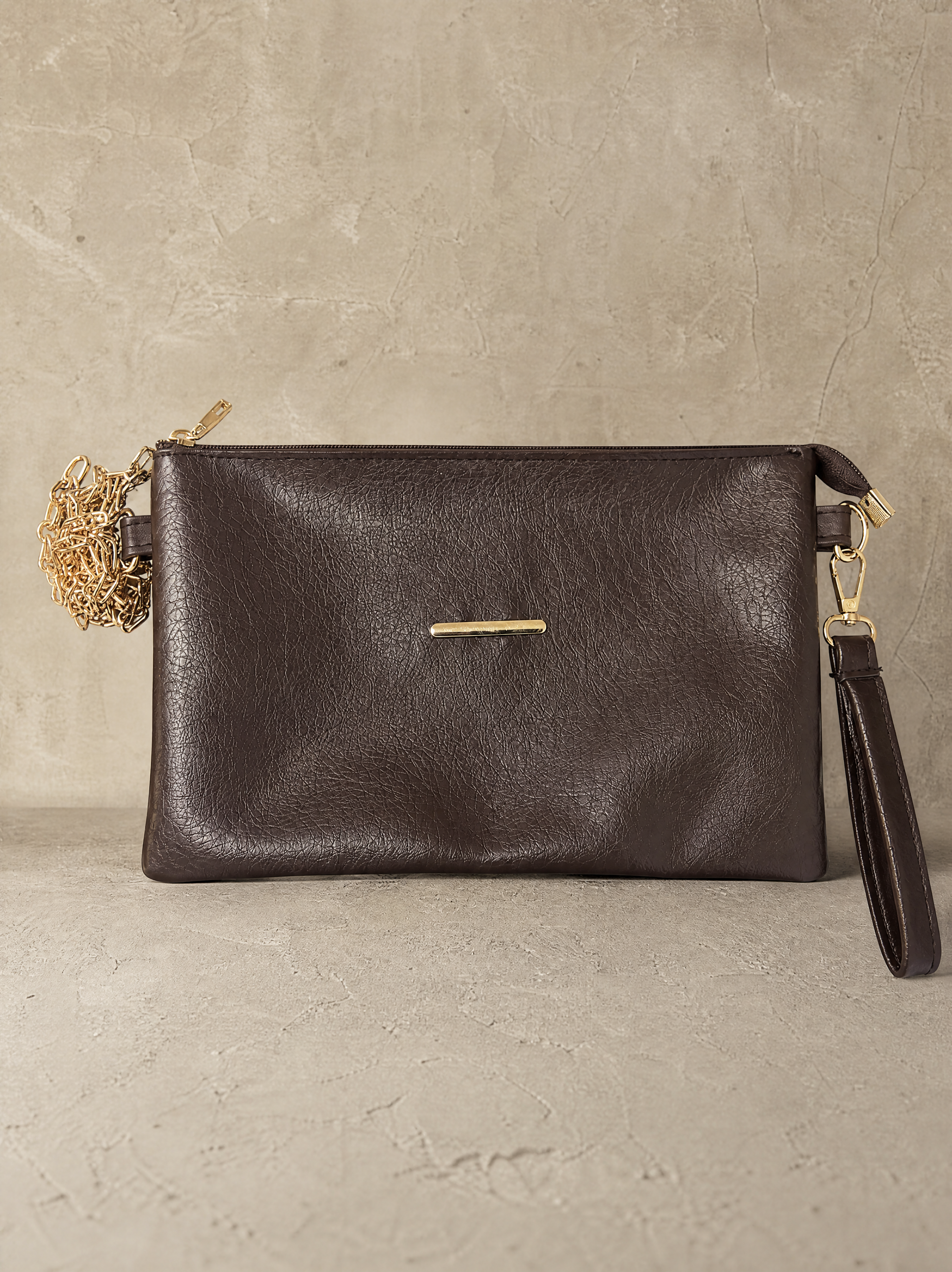 Kadın Zincir Askılı Portföy Çanta - Gold Detaylı Bilek Askılı Clutch Çanta