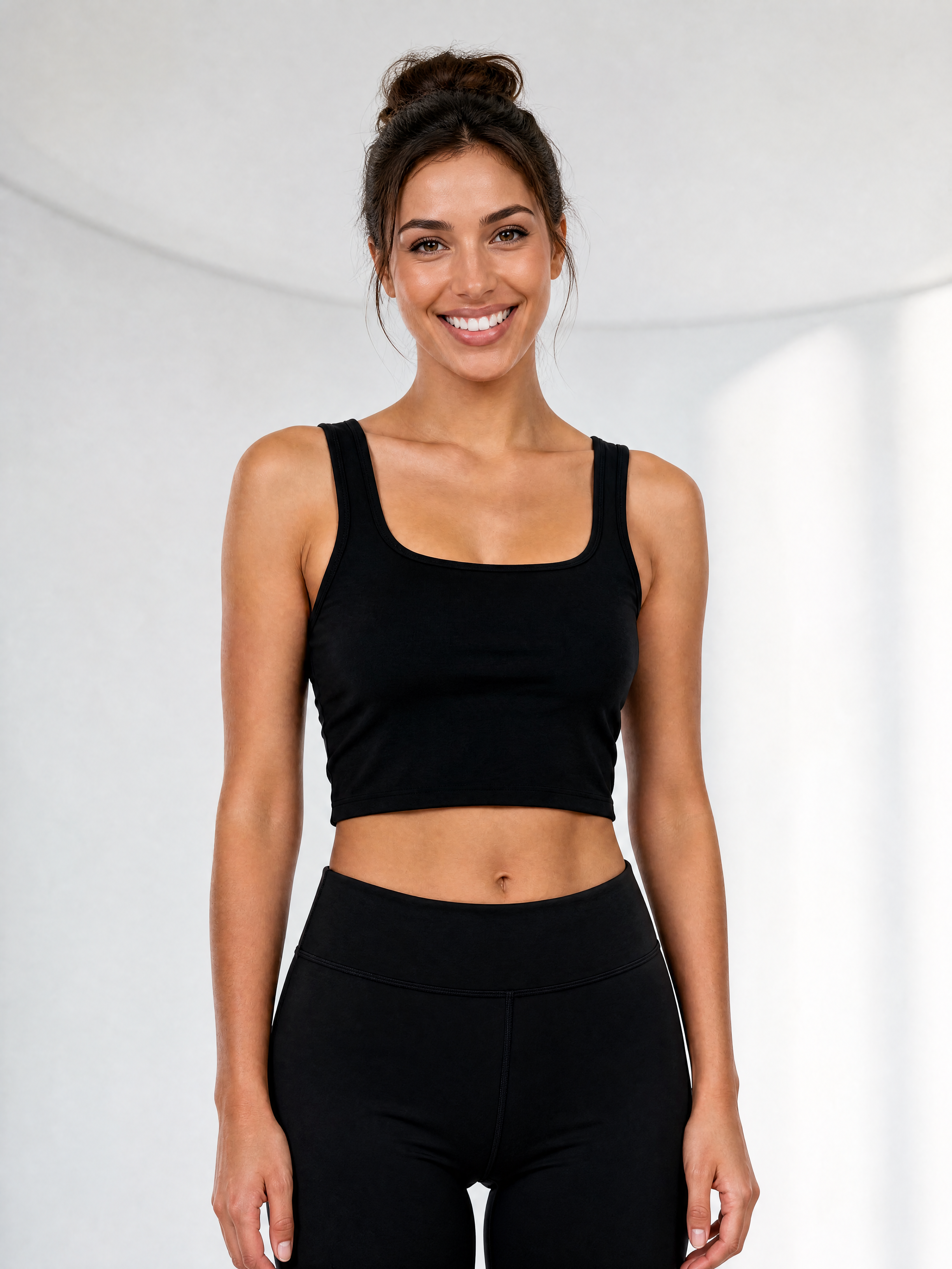 Kadın Tencel Göğüs Kaplı Crop Atlet - Kare Yaka Liyosel Krop Top