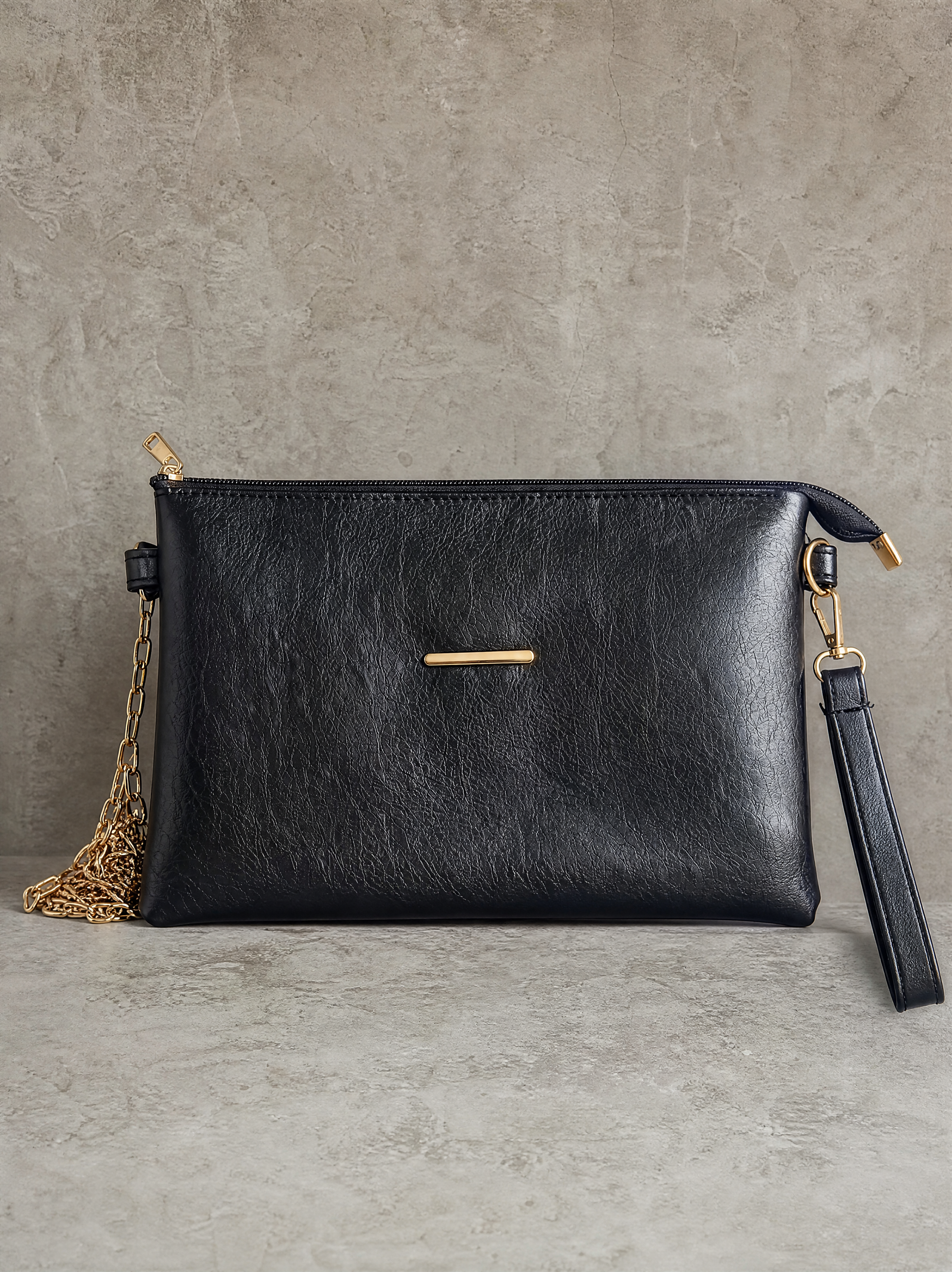 Kadın Zincir Askılı Portföy Çanta - Gold Detaylı Bilek Askılı Clutch Çanta