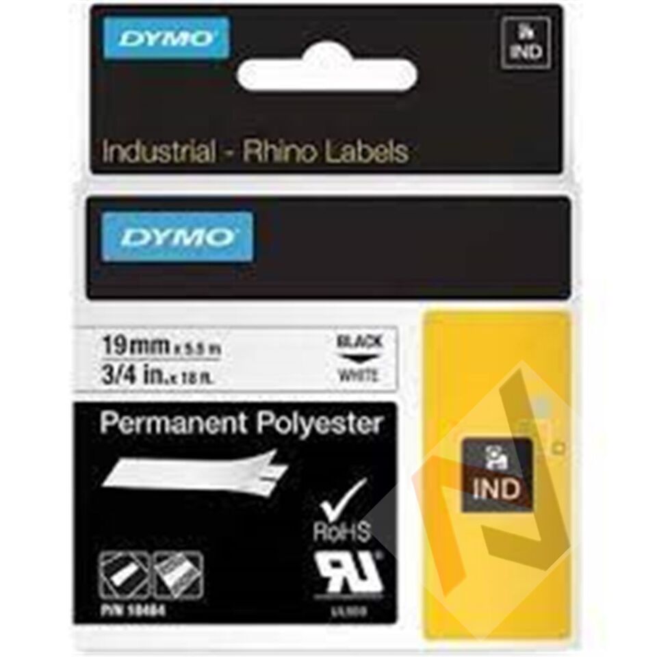 Dymo 18484 RhinoPRO SabitPolyester Şerit 19mmx5,5m Beyaz-Siyah