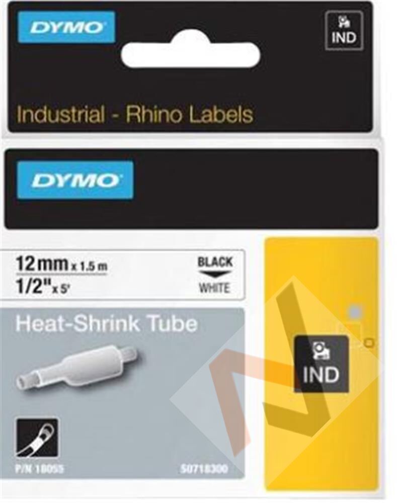 DYMO 18055 RhinoPRO Beyaz-Siyah Isıyla Küçülen Şerit 12 mm x 1,5 mt