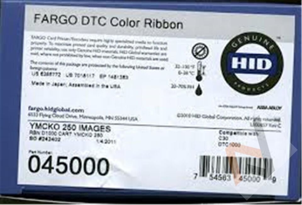 Fargo 045000 DTC1000-DTC1250e YMCKO Renkli Ribbon Tek Yüze 250 Renkli Baskı