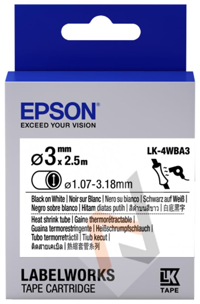 Epson LK-4WBA3 Beyaz Üzeri Siyah Makaron (1,07-3,18 mm çap) 2,5Metre