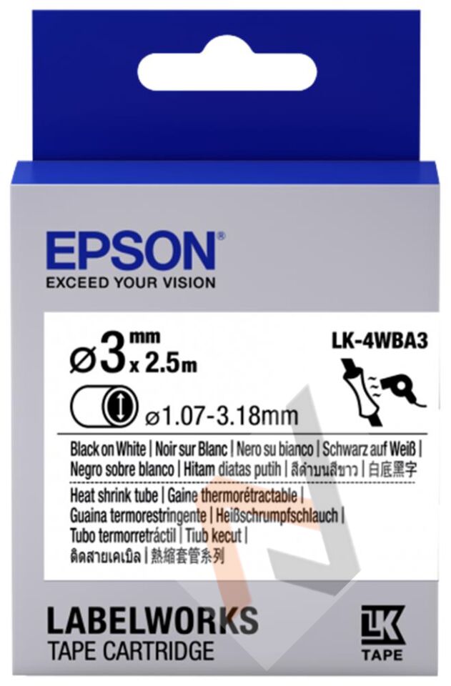 Epson LK-4WBA3 Beyaz Üzeri Siyah Makaron (1,07-3,18 mm çap) 2,5Metre