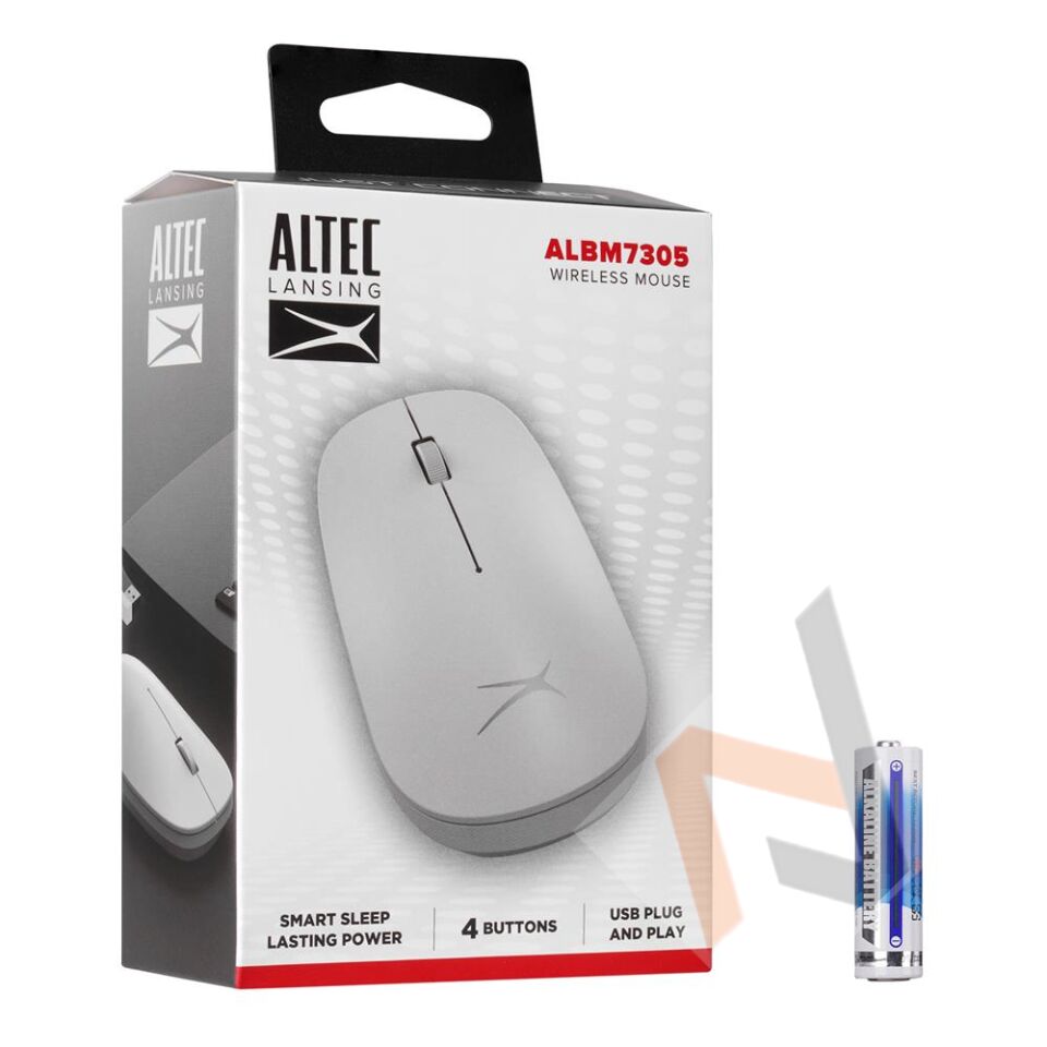 Altec Lansing ALBM7305 Beyaz 2.4GHz USB 1600DPI Alkalin Pilli Kablosuz Mouse