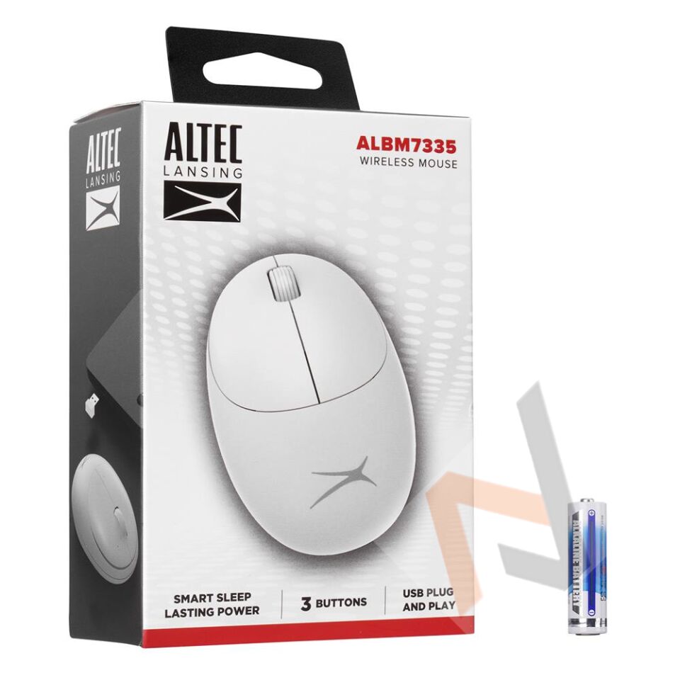 Altec Lansing ALBM7335 Beyaz 2.4GHz USB 1200DPI Alkalin Pilli Kablosuz Mouse