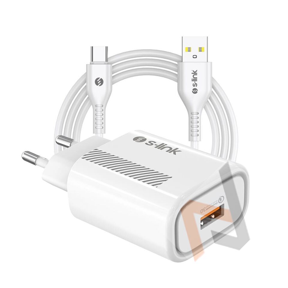 S-link SL-EC40T Type-C Kablolu 5V 2400MA Beyaz Ev Şarj Adaptörü