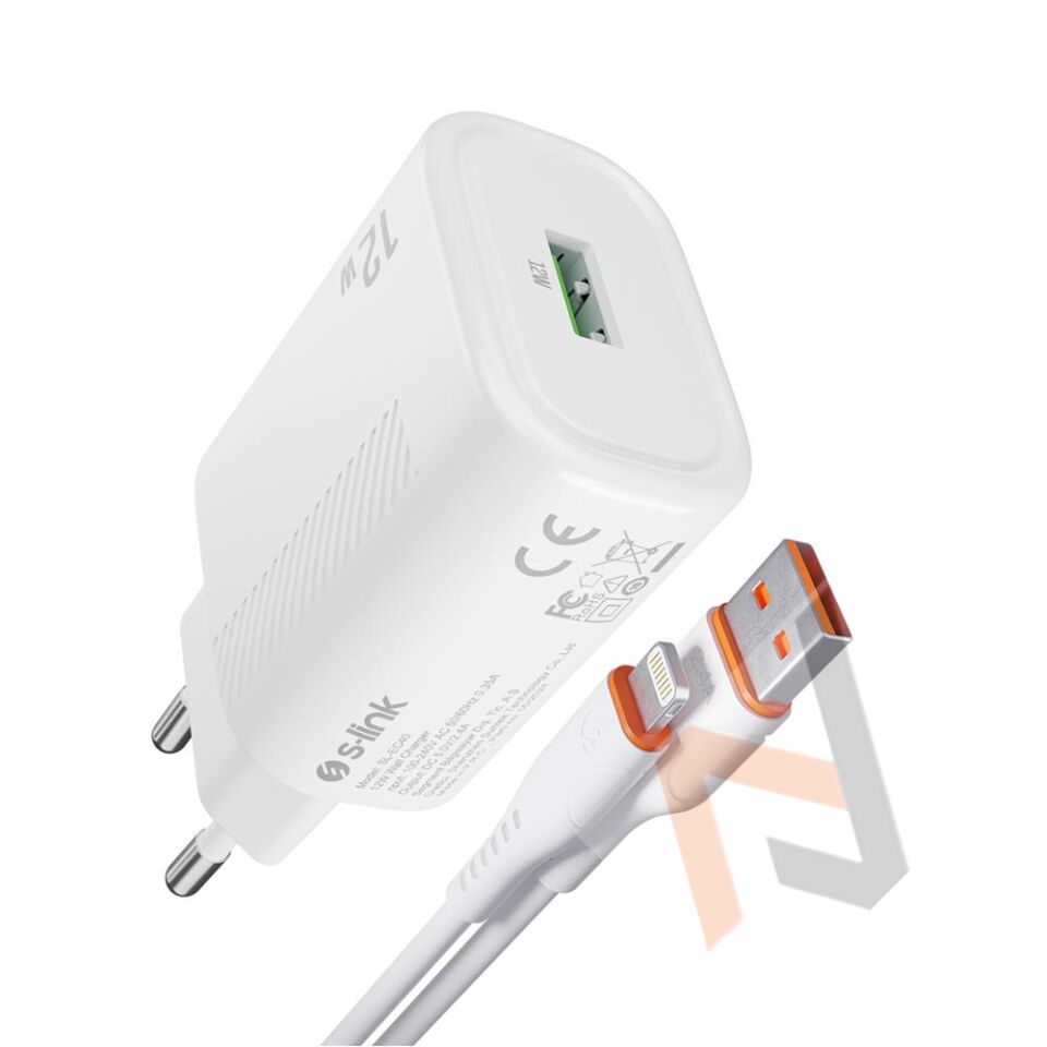 S-link SL-EC40L Lightning Kablolu 5V 2400MA Beyaz Ev Şarj Adaptörü