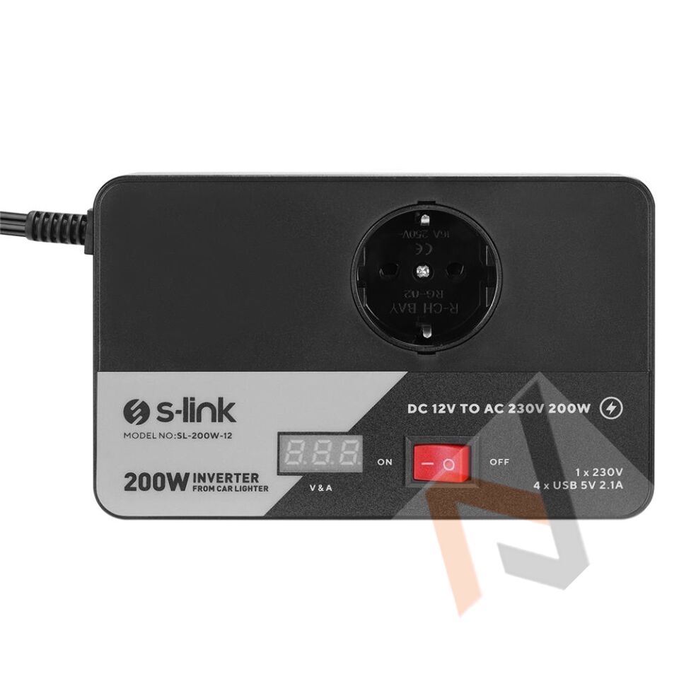 S-link SL-200W-12 200W DC12V-AC230 Çakmaktan Power Inverter