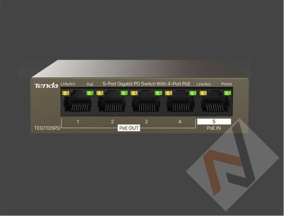 Tenda G0-5G-PoE 5 Port 4 Port Poe+ 10-100-1000 Switch Çelik Kasa POE Router