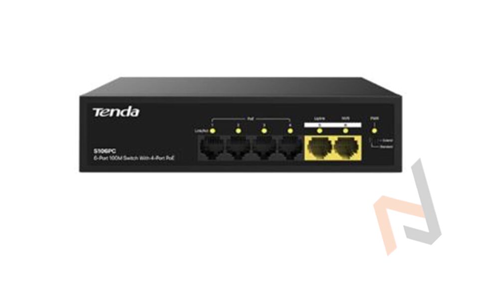 Tenda S106PC 6 Port 4 Port Poe+ 10-100 Mbps + 2 Port Uplink Switch Çelik Kasa Rack Mount