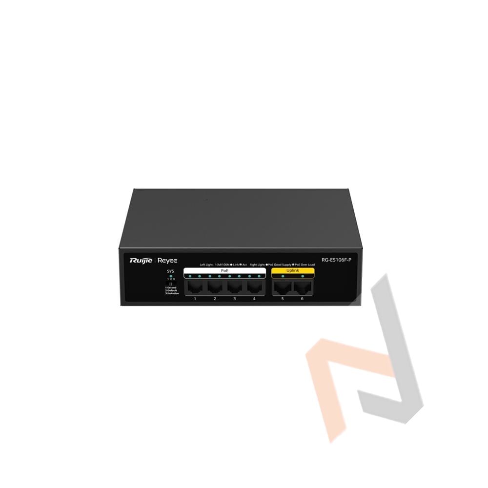 Ruijie-Reyee RG-ES106F-P 4 Port POE+ 10-100-1000 Mbps+2 Port 10-100 Mbps Uplink Switch