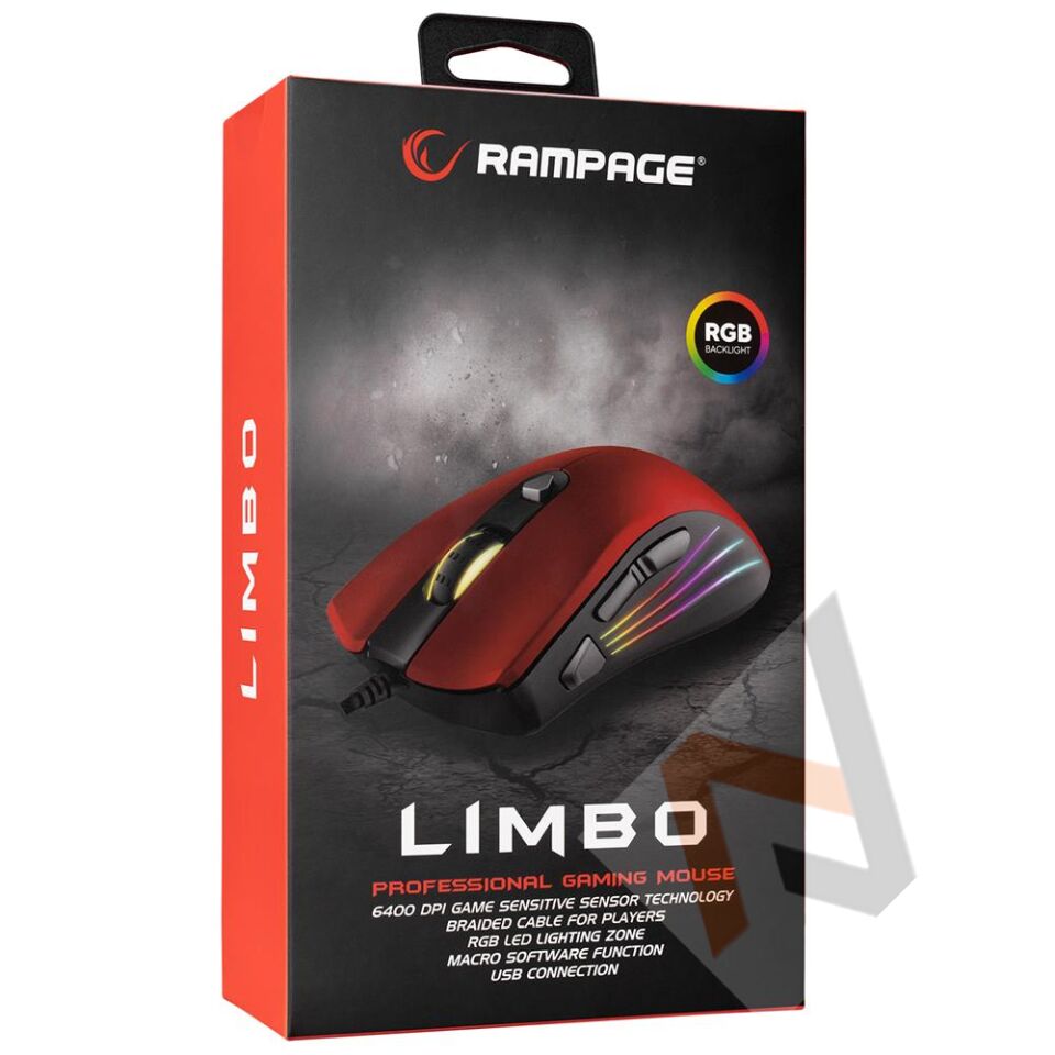 Rampage SMX-R33 LIMBO Makrolu Siyah-Kırmızı 6400dpi RGB Ledli Gaming Oyuncu Mouse