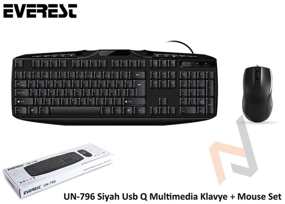 Everest UN-796 Siyah Usb Q Multimedia Klavye + Mouse Set