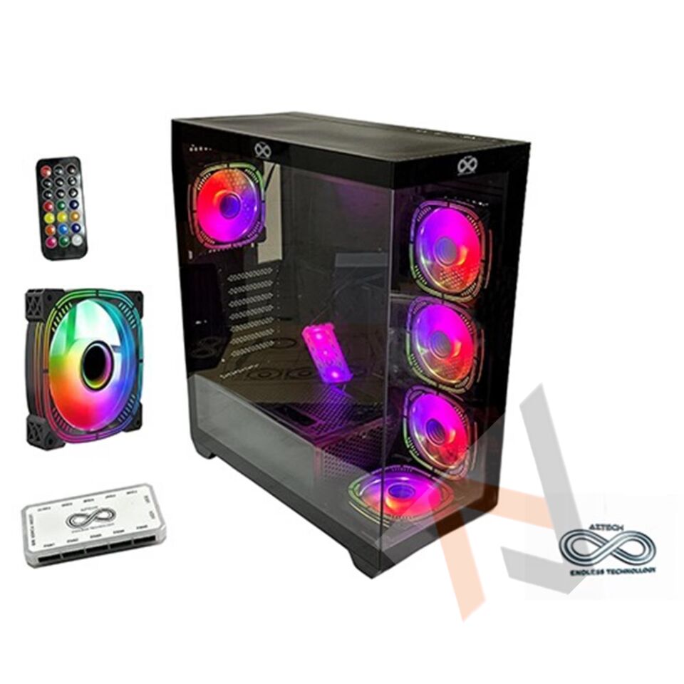 AZTECH AZT101 B 5 x RGB Fan Uzakdan Kumanda Siyah Akvaryum Gamin Kasa Temper Cam , RGB Switch