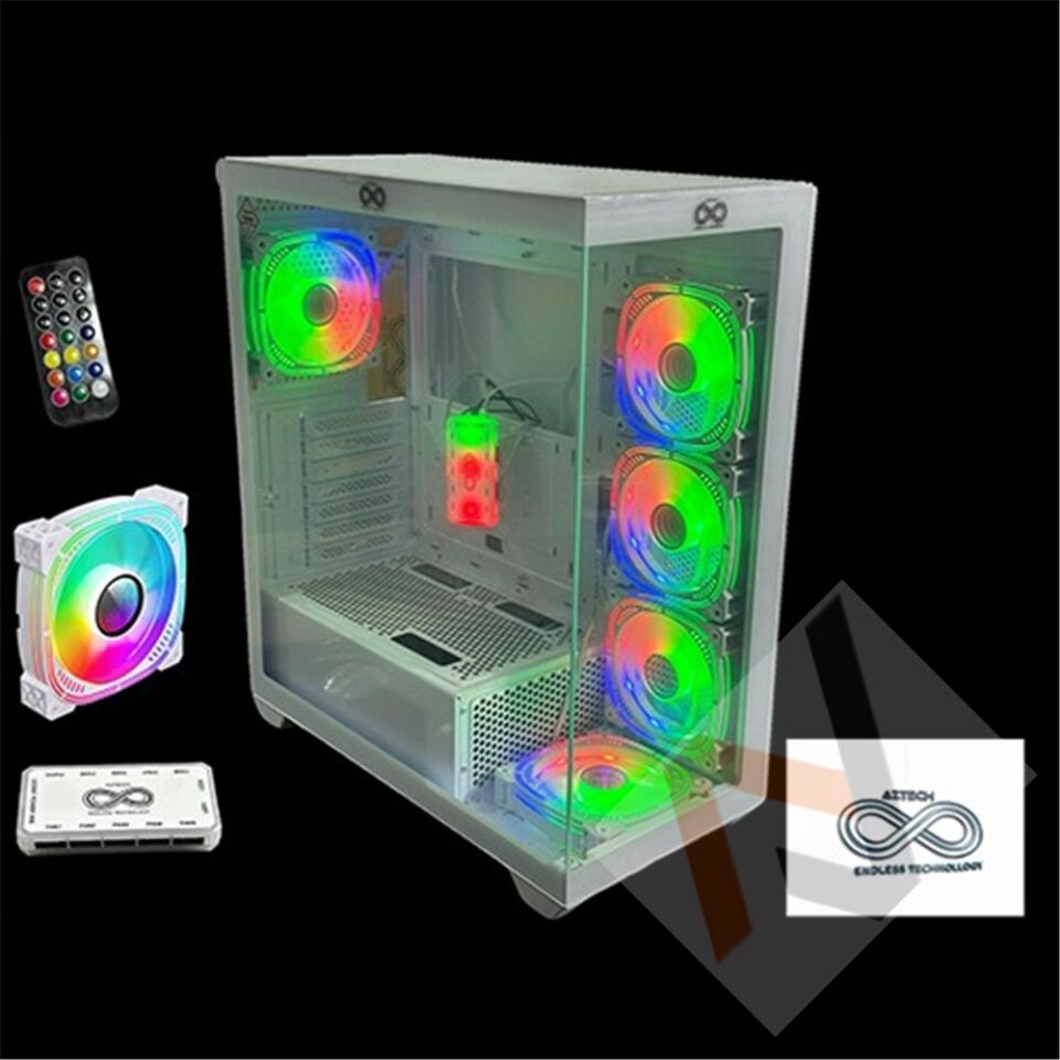 AZTECH AZT201 W 5 x RGB Fan Uzakdan Kumanda Beyaz Akvaryum Gamin Kasa Temper Cam , RGB Switch