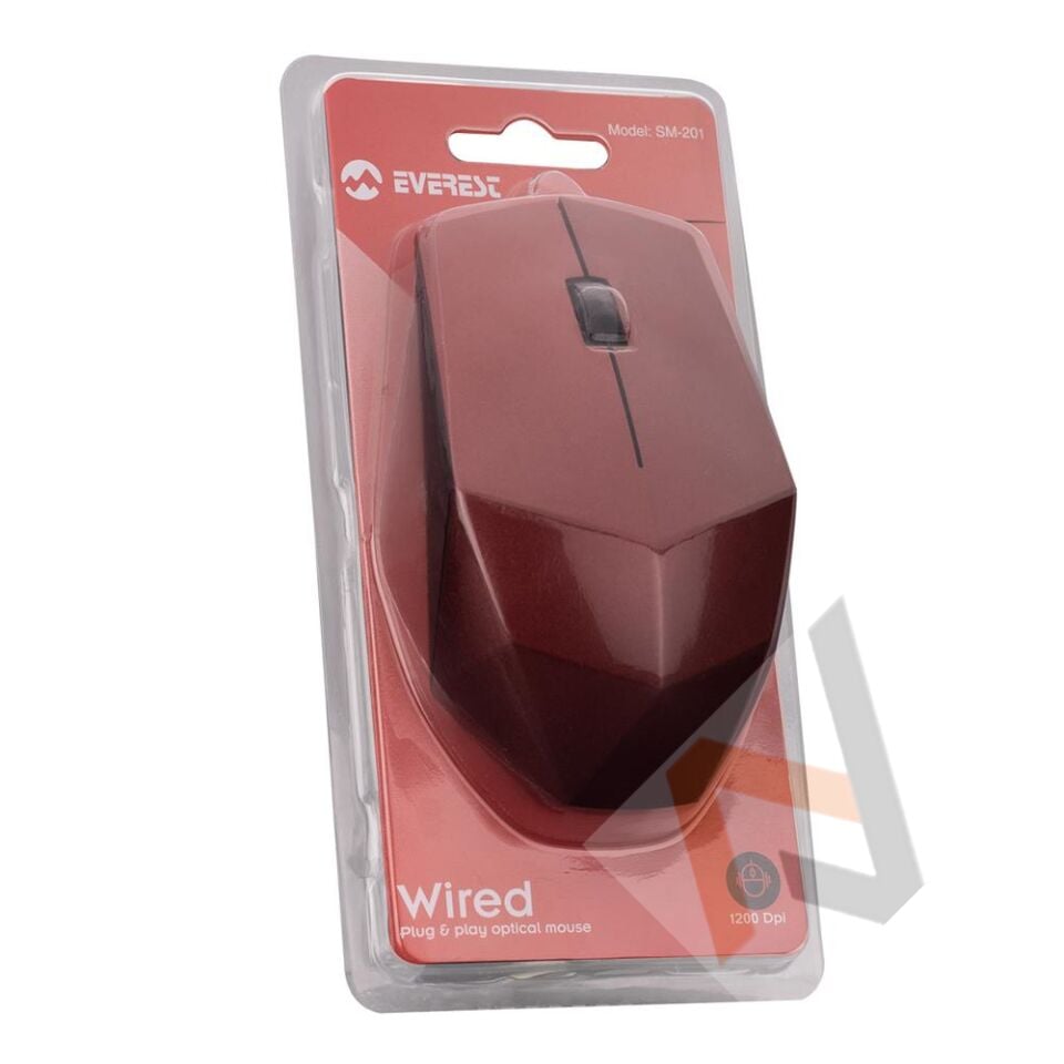 Everest SM-201 Usb Kırmızı 1200dpi Optik Kablolu Mouse