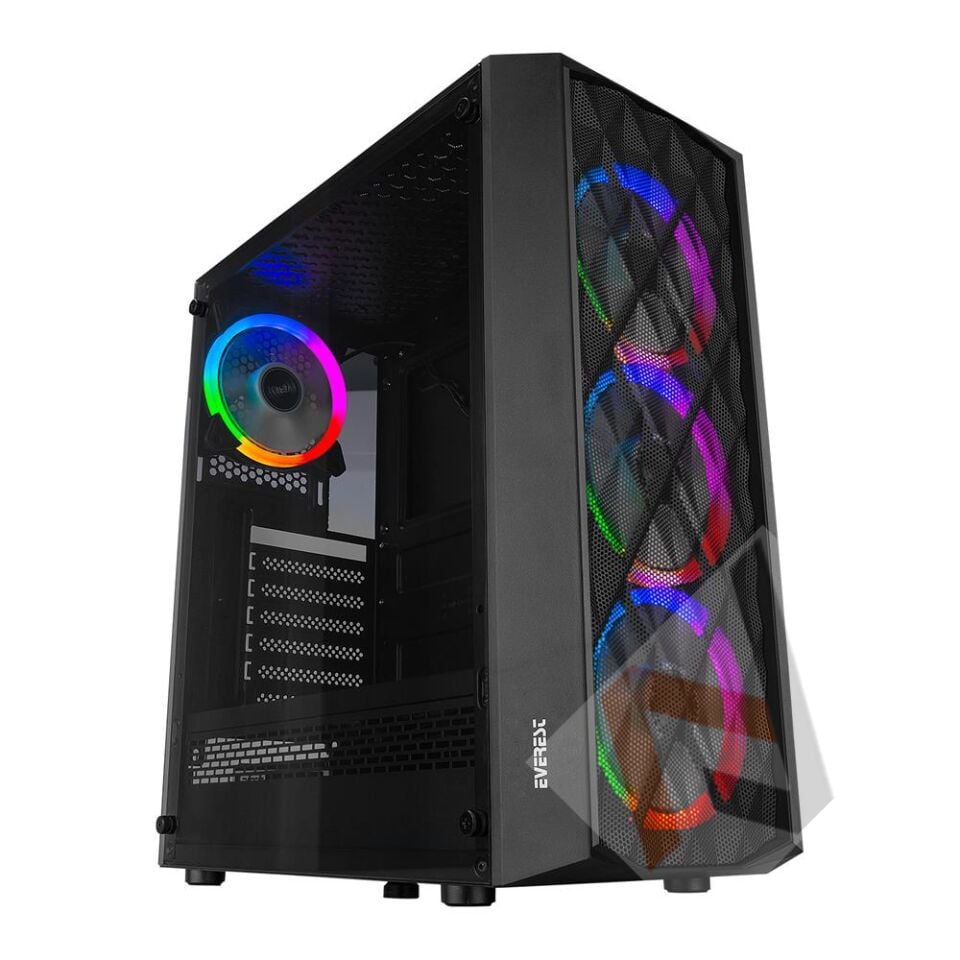 Everest BUMPY 4-12cm RGB Fan Tempered Camlı ATX Mid-T Gaming Oyuncu Kasası