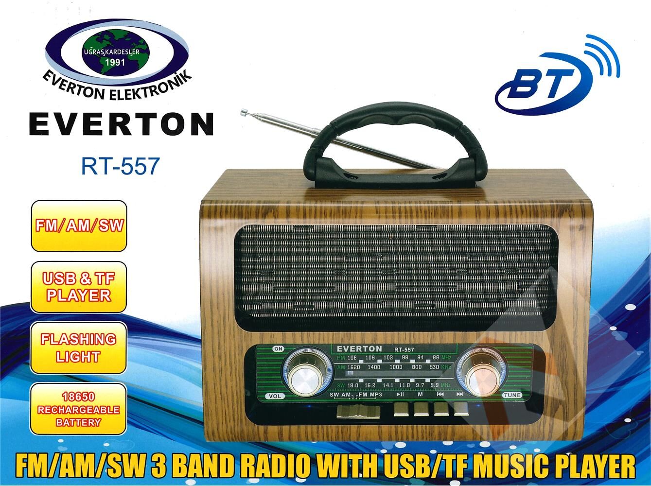 Everton Rt-557  Bluetooth Fm-Usb-Tf-Aux  Şarjlı Nostaljik Radyo