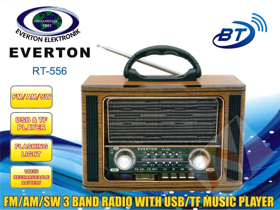 Everton Rt-556  Bluetooth Fm-Usb-Tf-Aux  Şarjlı Nostaljik Radyo