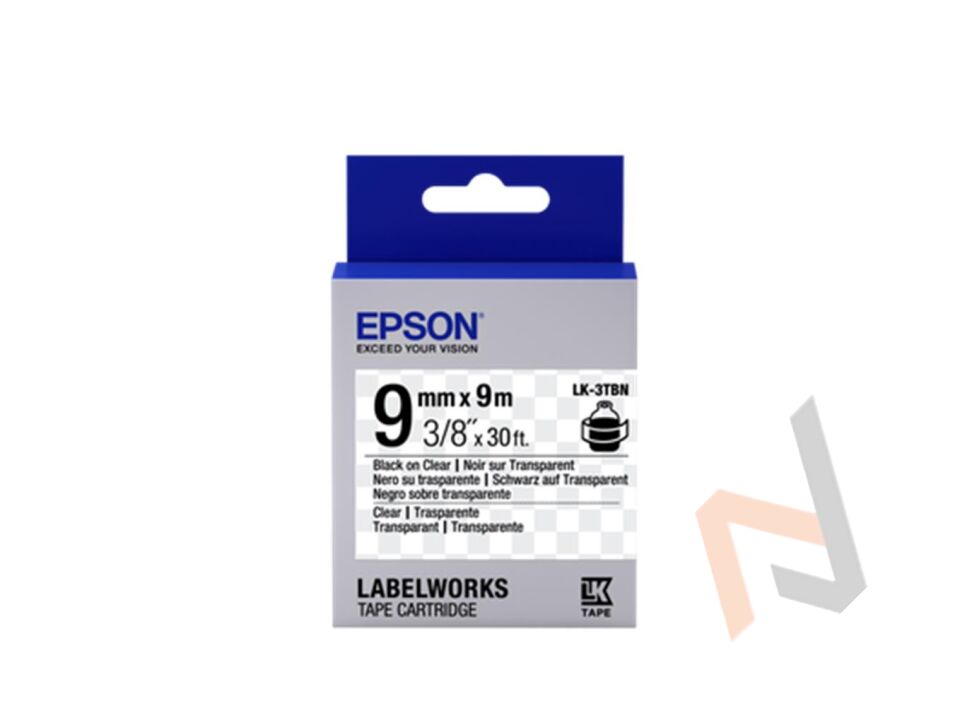 Epson LK-3TBN Şeffaf Üzeri Siyah 9mm 9Metre Etiket