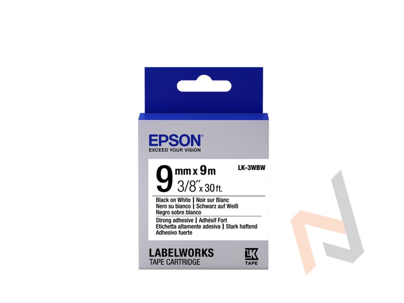 Epson LK-3WBW Güçlü Yapışkanlı Beyaz Üzeri Siyah 9mm 9Metre Etiket