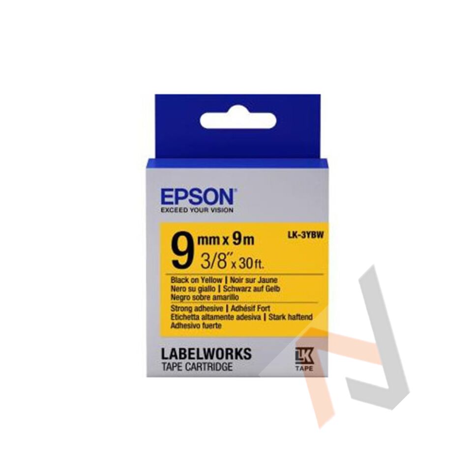 Epson LK-3YBW Güçlü Yapışkanlı Sarı Üzeri Siyah 9mm 9Metre Etiket