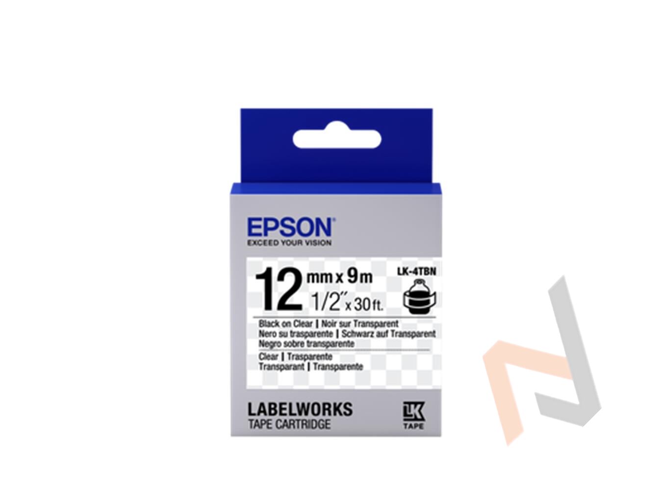 Epson LK-4TBN Şeffaf Üzeri Siyah 12mm 9Metre Etiket