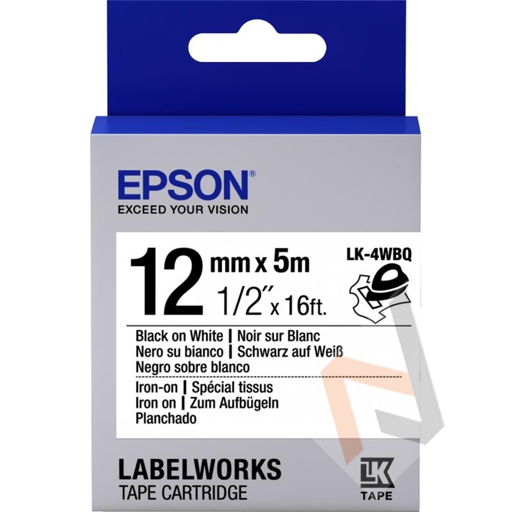 Epson LK-4WBQ Ütüyle Transfer Beyaz Üzeri Siyah 12mm 9Metre Etiket