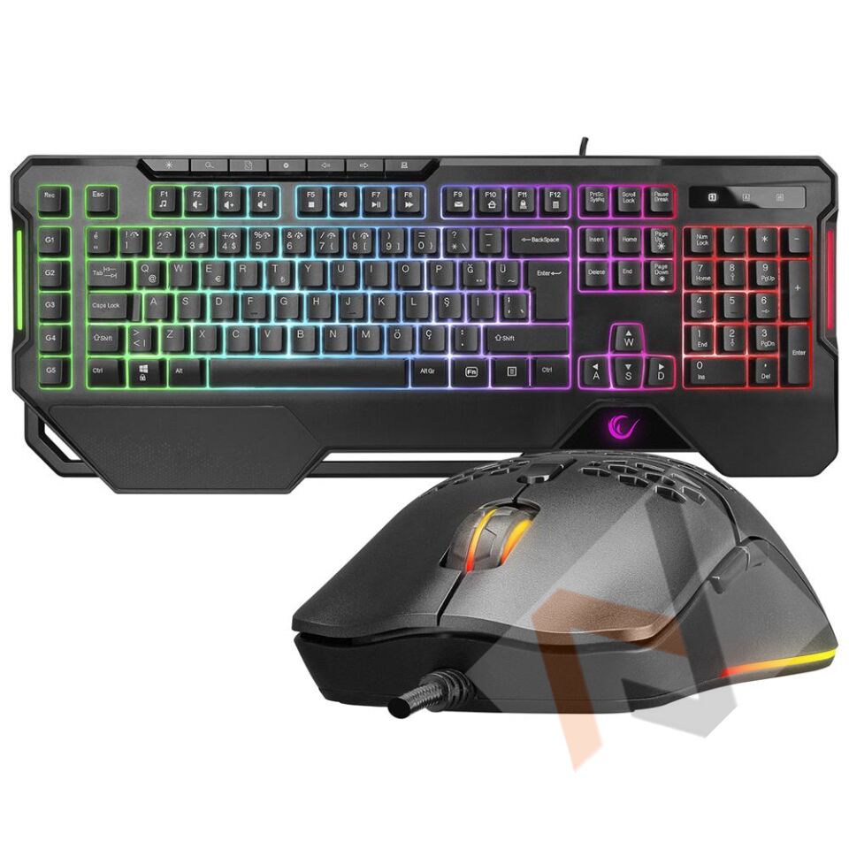 Rampage KM-R96 ELEMENTAL Siyah RGB Aydınlatmalı Q Oyuncu  Klavye ve Mouse Gaming Set 7200dpı