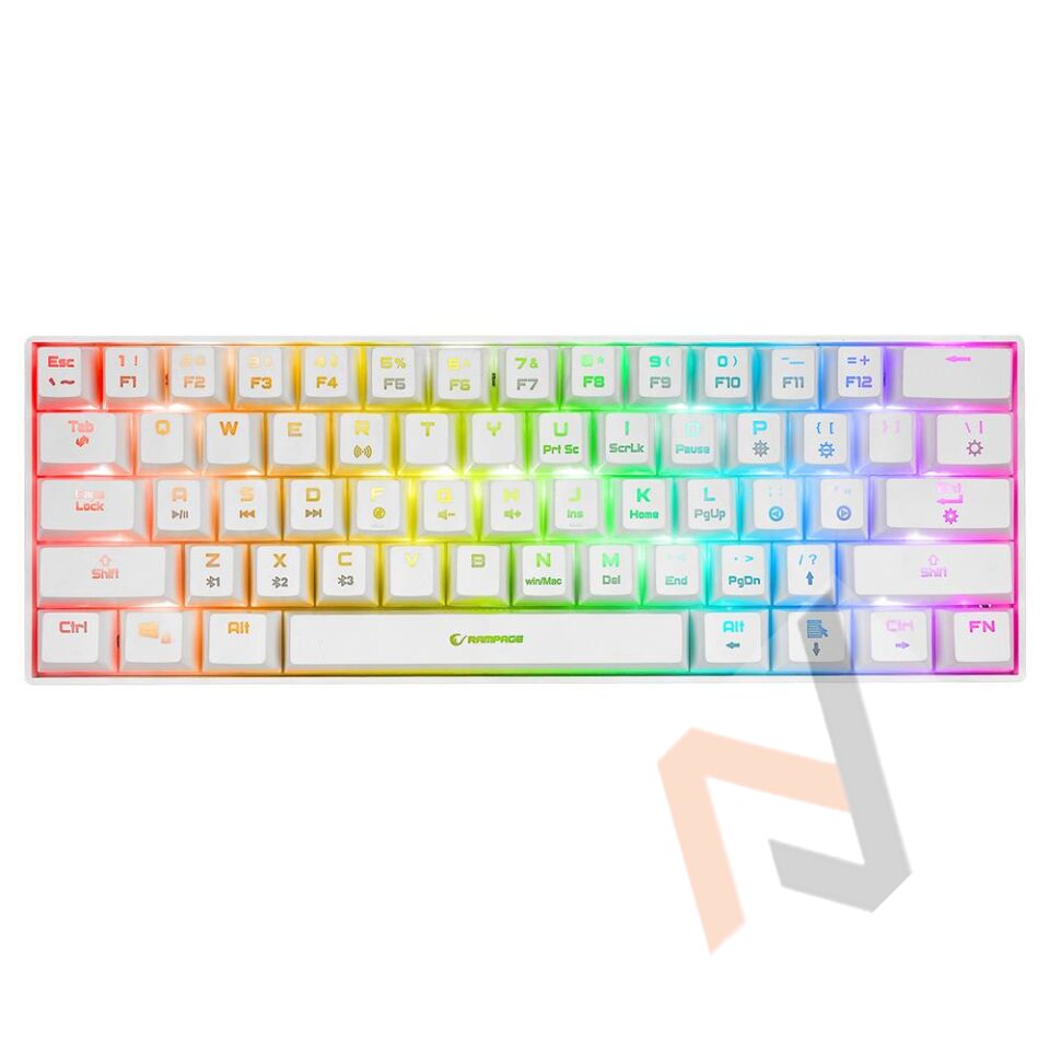 Rampage KB-RX63 B-ATOM Beyaz Bluetooth RGB Backlight RED SWITCH Mekanik Q 63 Tuşlu Oyuncu Klavyesi