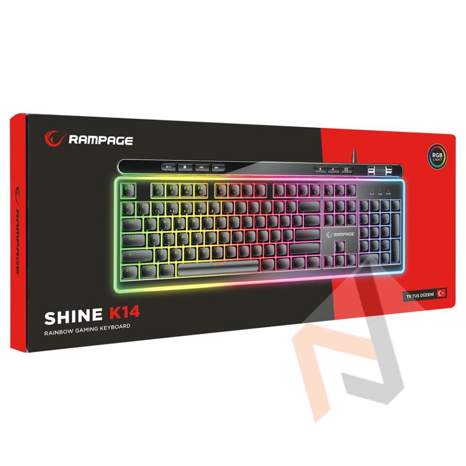 Rampage SHINE K14 Siyah USB RGB Backlight Membrane Gaming Oyuncu Klavye