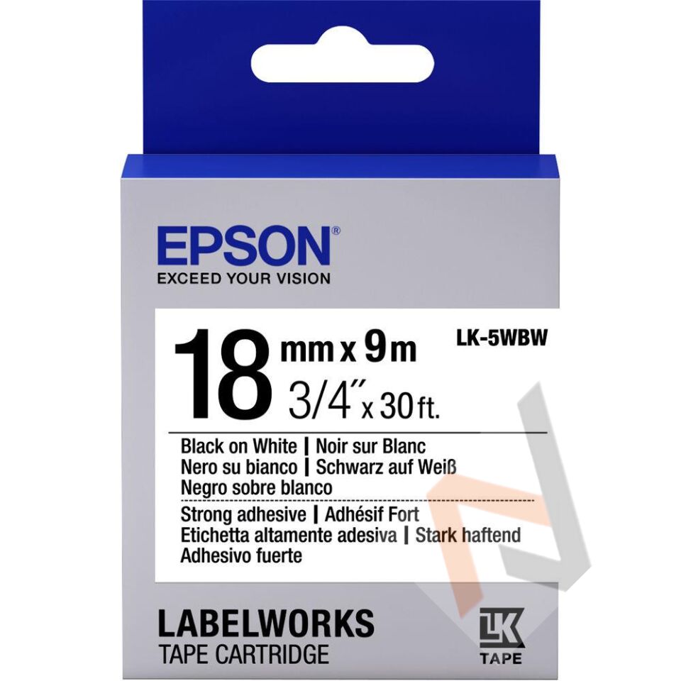 Epson LK-5WBW Güçlü Yapışkanlı Beyaz Üzeri Siyah 18mm 9Metre Etiket