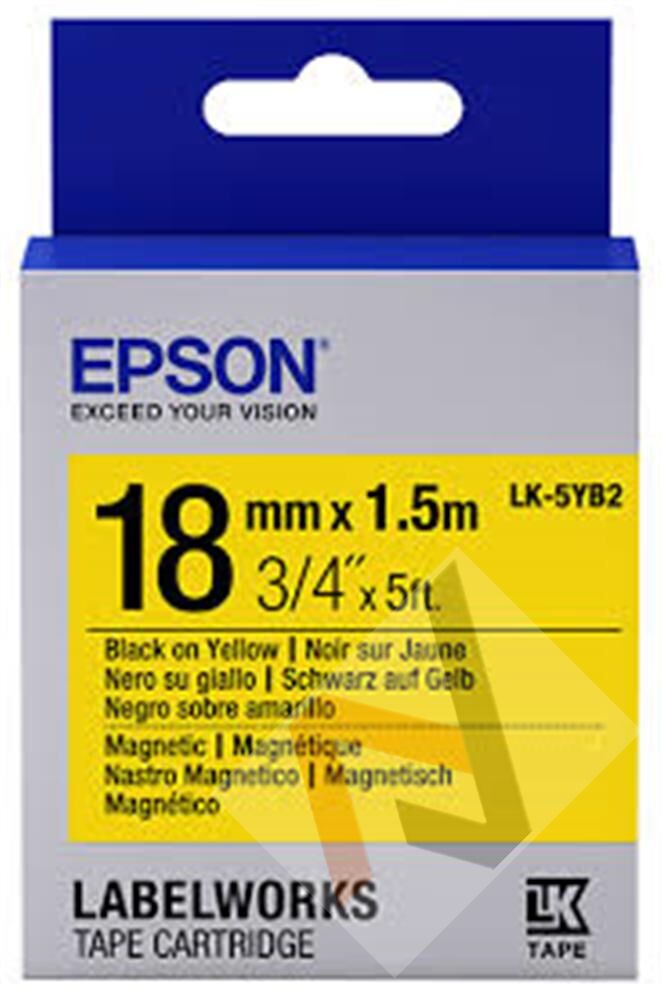 Epson LK-5YB2 Mıknatıslı Sarı Üzeri Siyah 18mm 9Metre Etiket