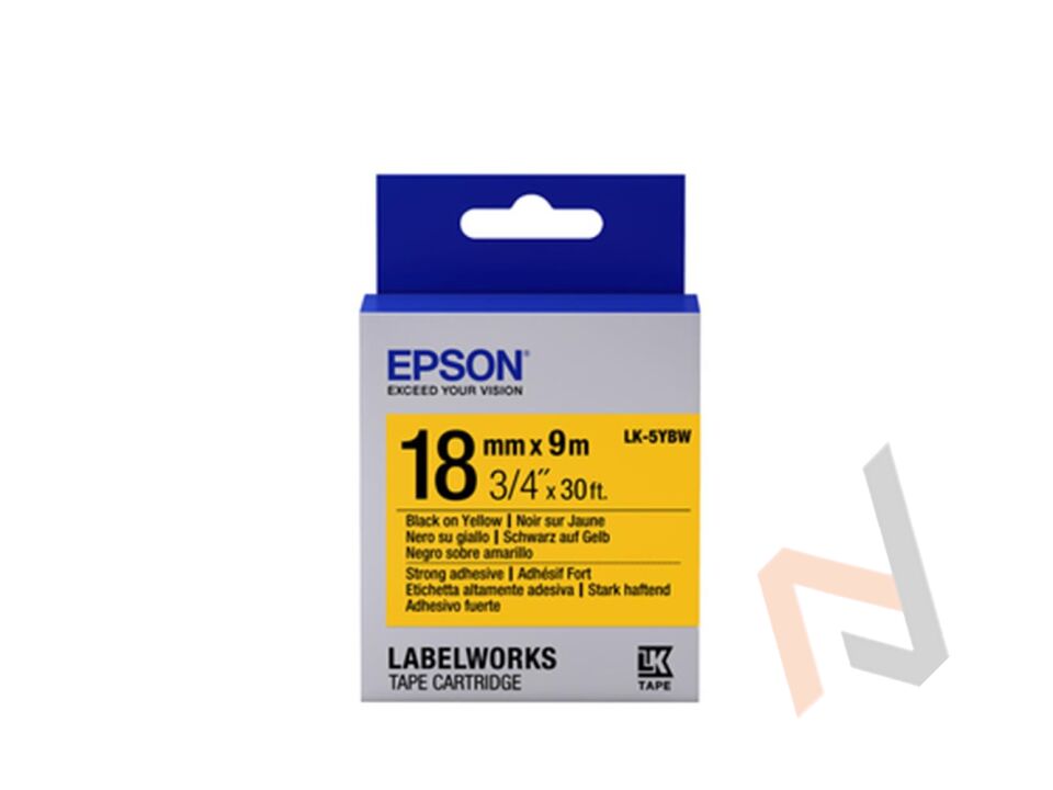 Epson LK-5YBW Güçlü Yapışkanlı Sarı Üzeri Siyah 18mm 9Metre Etiket