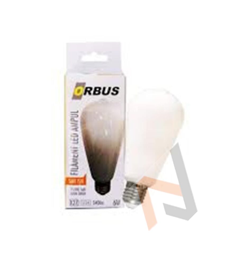 Orbus ORB-STM6W ST64 6W E27 Beyaz Cam Sarı Işık Dekoratif 540 Lm Led Ampul Ra80 220-240V-50Hz